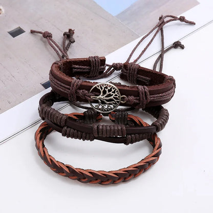 Vintage Life Tree Braided Leather Bracelets