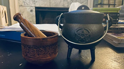 Metal Witch Cauldron with Candle Holder