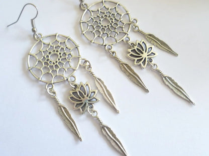 Sterling Silver Raw Amethyst Dream Catcher drop Earrings