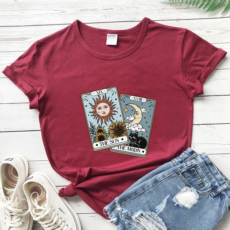 The Sun The Moon Tarot Card Colored T-shirt