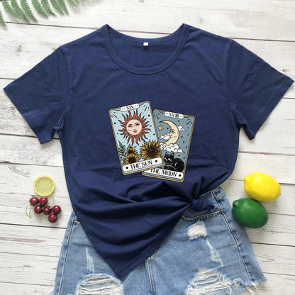 The Sun The Moon Tarot Card Colored T-shirt