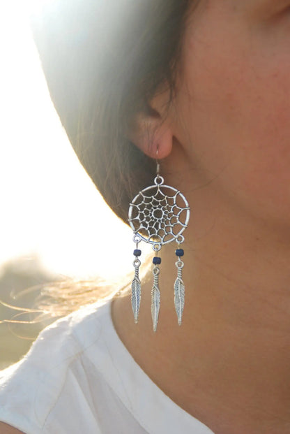 Sterling Silver Raw Amethyst Dream Catcher drop Earrings