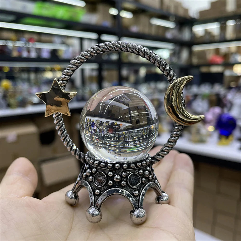Star Moon Crown Metal Crystal Ball Holder Magic Sphere Display Stand Desktop Ornaments Photography Props