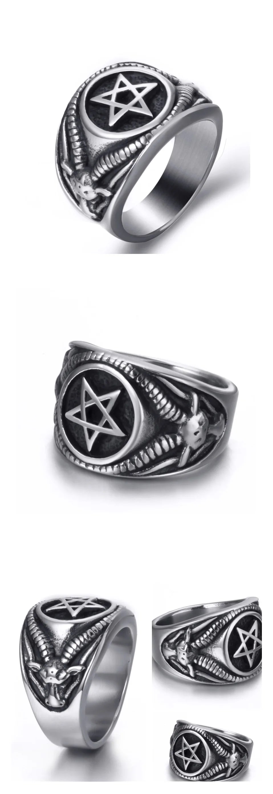 Men Stainless Steel Rings Pentagram