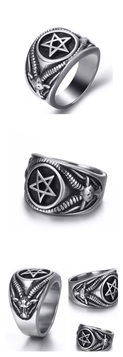 Men Stainless Steel Rings Pentagram
