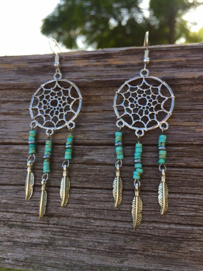 Sterling Silver Raw Amethyst Dream Catcher drop Earrings