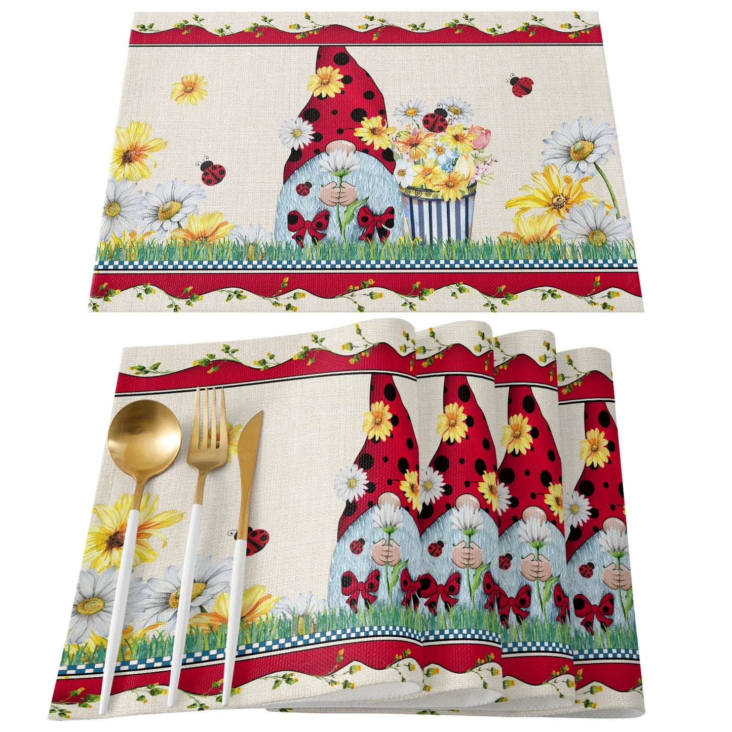 Buffalo Plaid Bee Happy Floral Placemat
