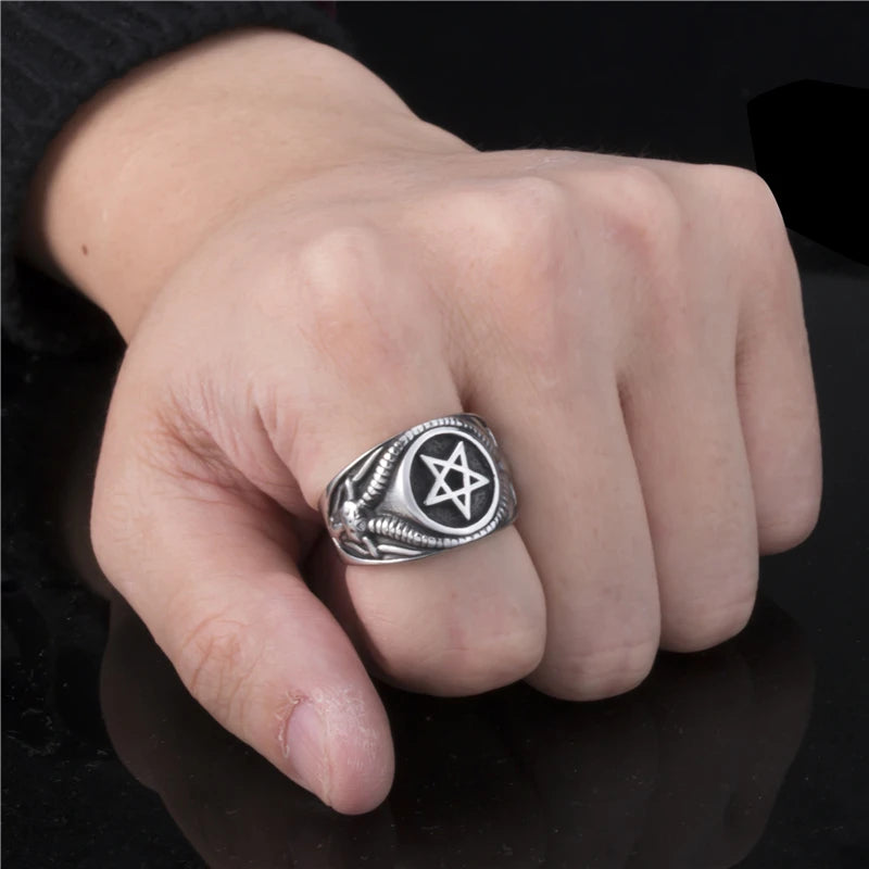 Men Stainless Steel Rings Pentagram