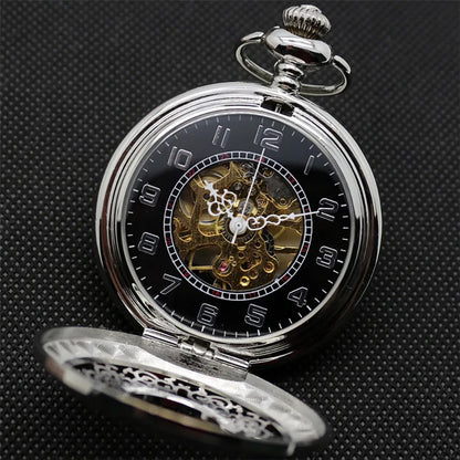 Antique Mechanical Pocket Watch Hand-Winding Hanging Pendant Clock with Necklace Chain+Leather Chains Present Sets for Men