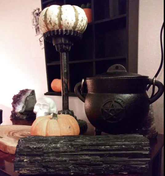 Metal Witch Cauldron with Candle Holder
