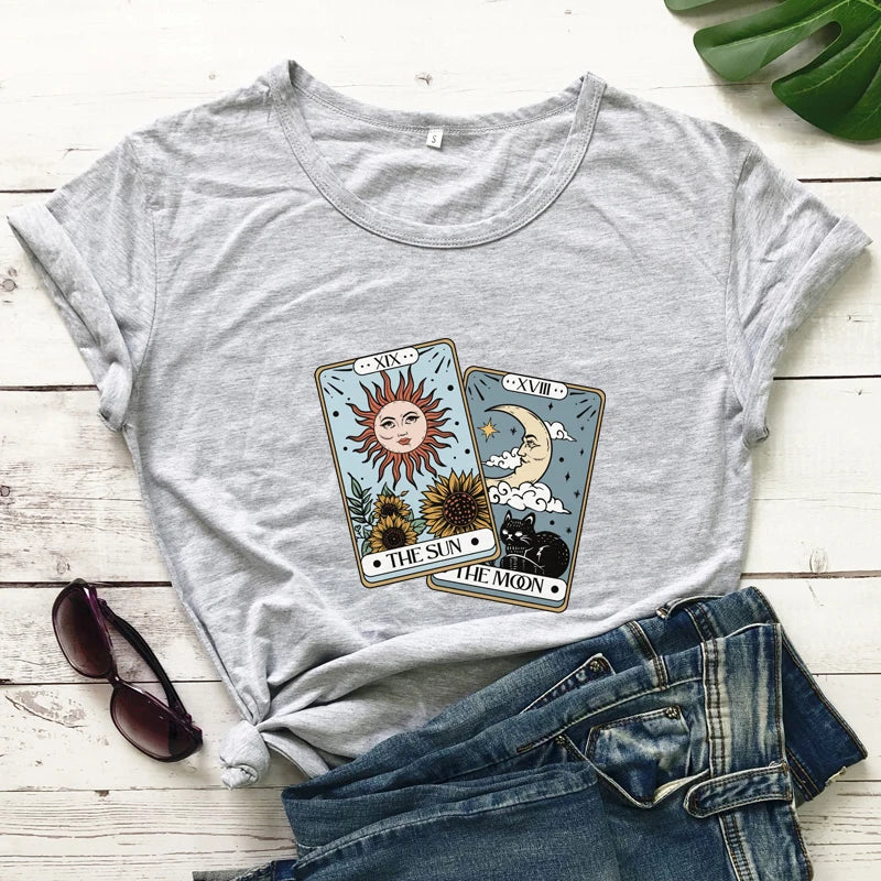 The Sun The Moon Tarot Card Colored T-shirt