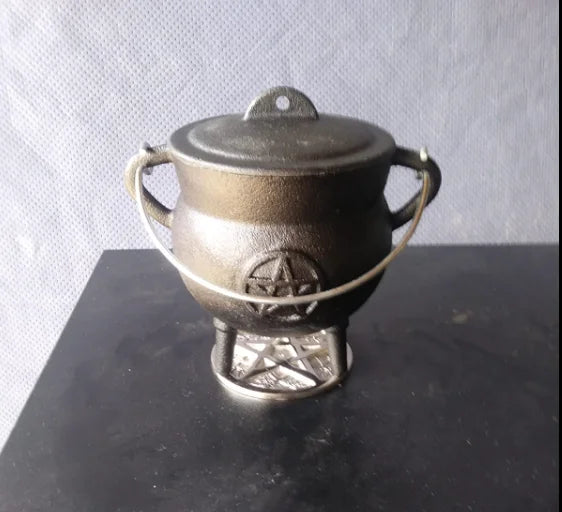 Metal Witch Cauldron with Candle Holder