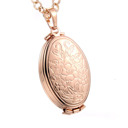 Heart Carved Flower stripe Locket Pendant Necklace