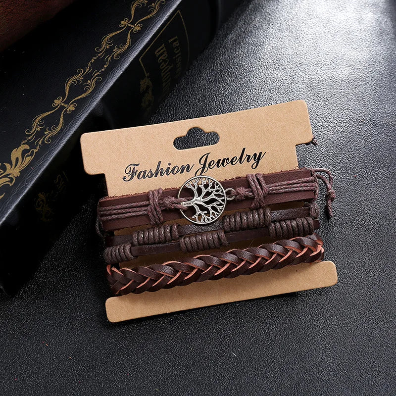 Vintage Life Tree Braided Leather Bracelets