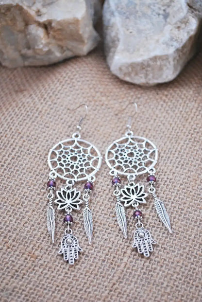 Sterling Silver Raw Amethyst Dream Catcher drop Earrings