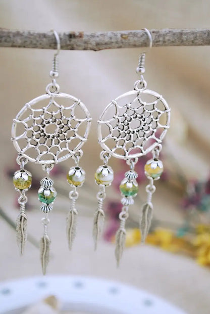 Sterling Silver Raw Amethyst Dream Catcher drop Earrings