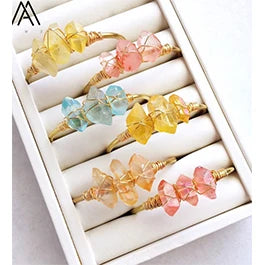 Natural White Quartz Chunky Beads Open Cuff Bangle Women Amethysts Quartz Round Beads Wire Wrap Gold Copper Open Bracelet