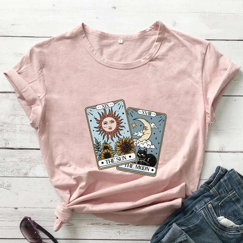 The Sun The Moon Tarot Card Colored T-shirt