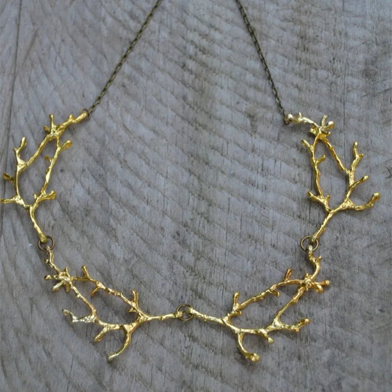 White Crystal Crescent Moon Branches Necklace