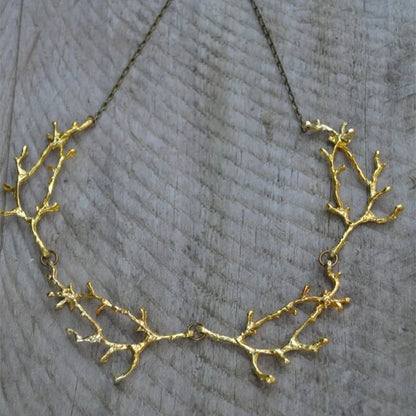 White Crystal Crescent Moon Branches Necklace