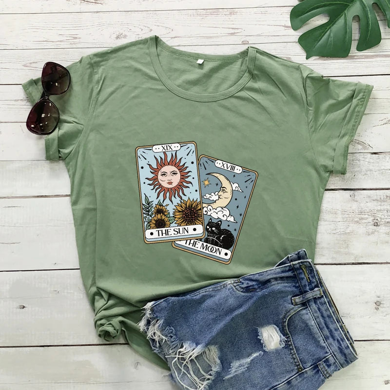 The Sun The Moon Tarot Card Colored T-shirt