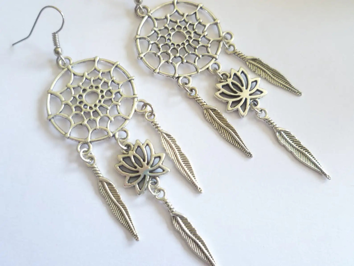 Sterling Silver Raw Amethyst Dream Catcher drop Earrings