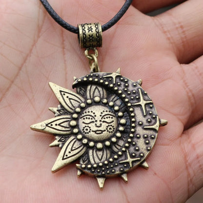 Solar celestial pendant Sun Moon Star mandala Lotus flower ladies necklace amulet geometric religious viking Wicca Witchcraf