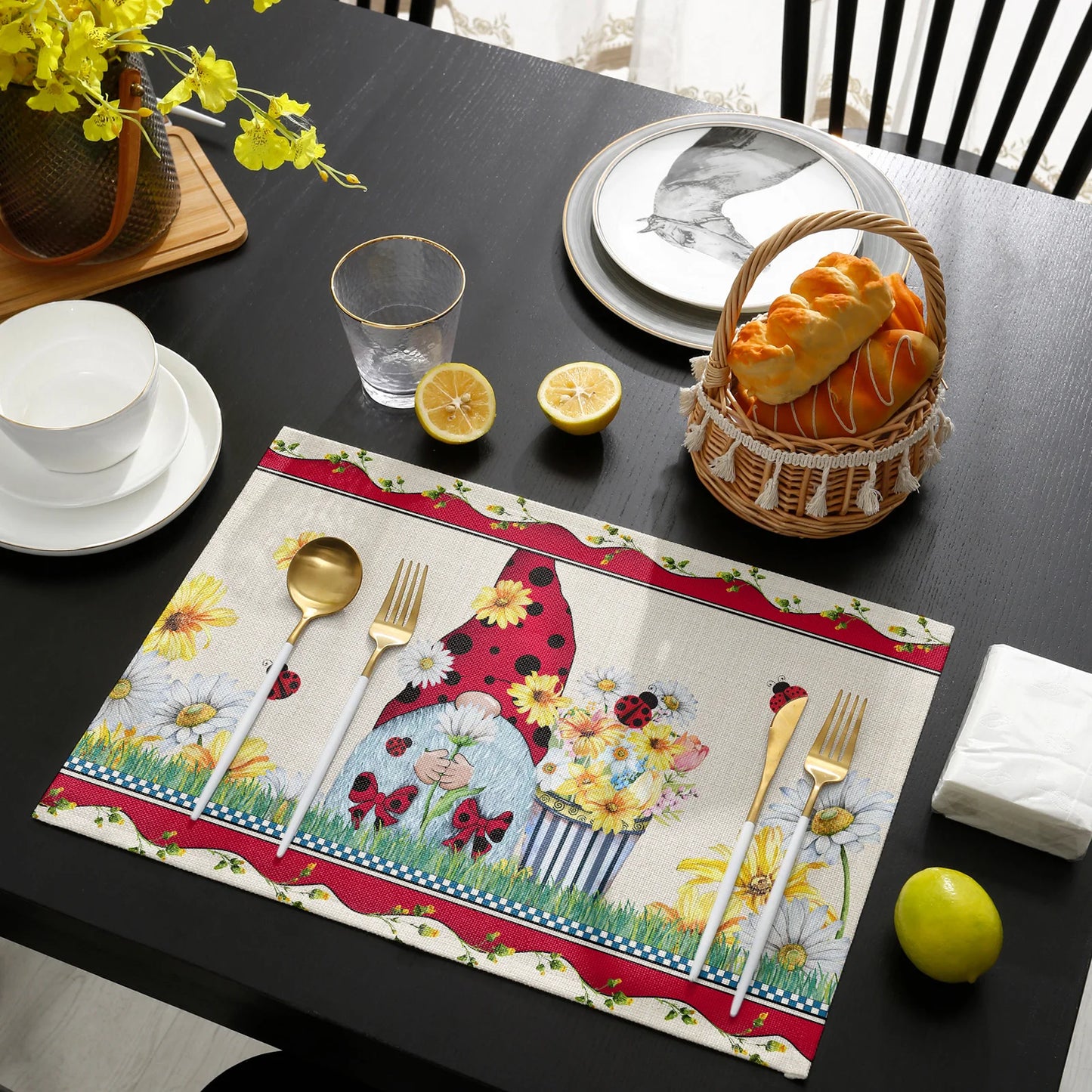 Buffalo Plaid Bee Happy Floral Placemat