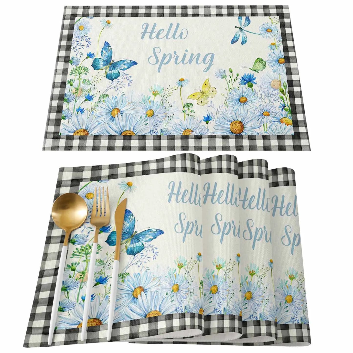 Buffalo Plaid Bee Happy Floral Placemat