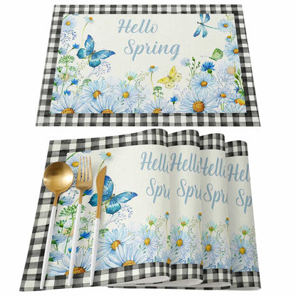 Buffalo Plaid Bee Happy Floral Placemat