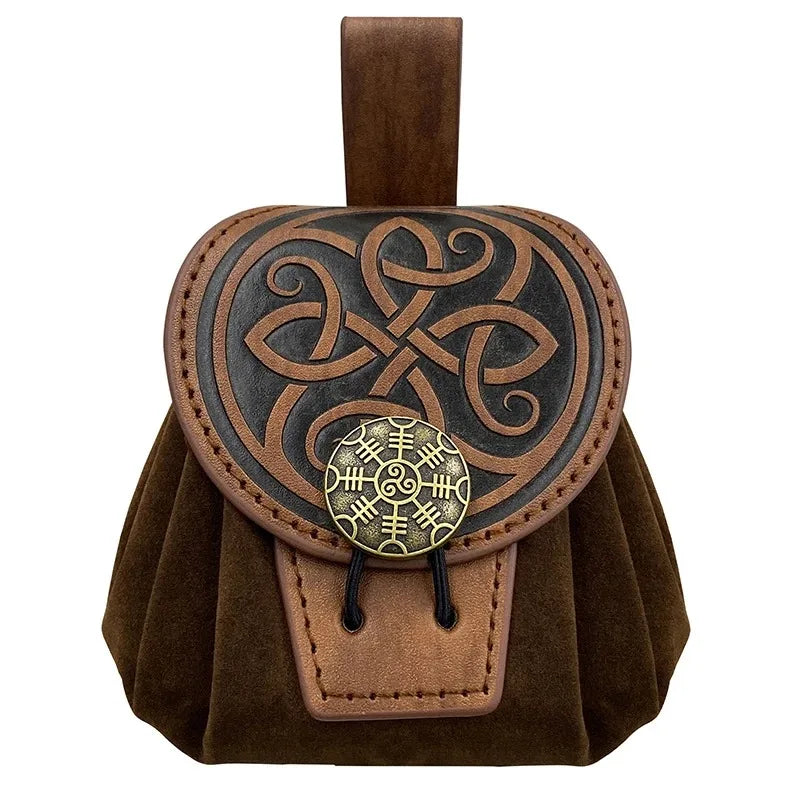 Steampunk Medieval Punk Style Fanny Packs for Men Pu Leather Coin Purse Hangable Belt Waist Bag Drawstring Hip Belt Bag Cosplay