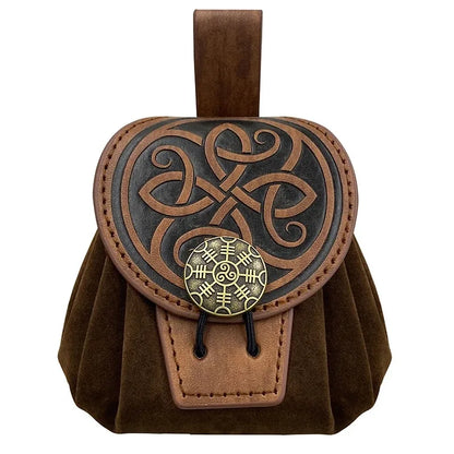 Steampunk Medieval Punk Style Fanny Packs for Men Pu Leather Coin Purse Hangable Belt Waist Bag Drawstring Hip Belt Bag Cosplay