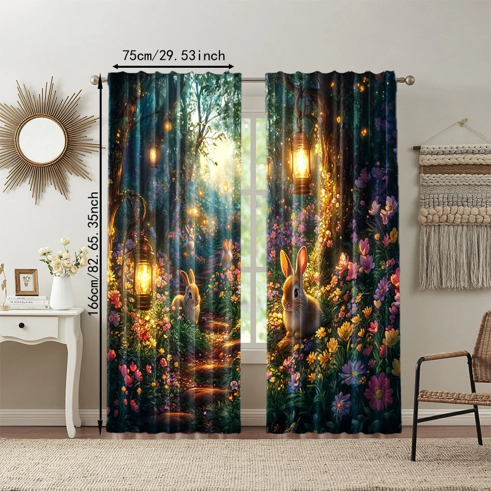 2 pcs, Polyester Curtains Spring Fairy Forest