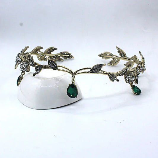 Vintage Bronze Emerald Green Fairy Crown