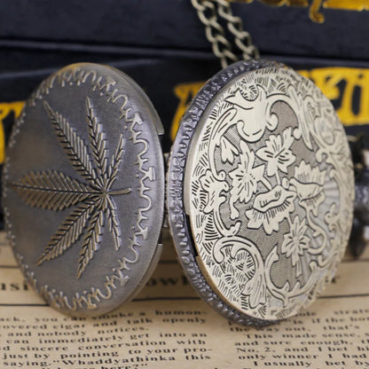 Vintage Maple Leaf Engraved Quartz Pocket Watch