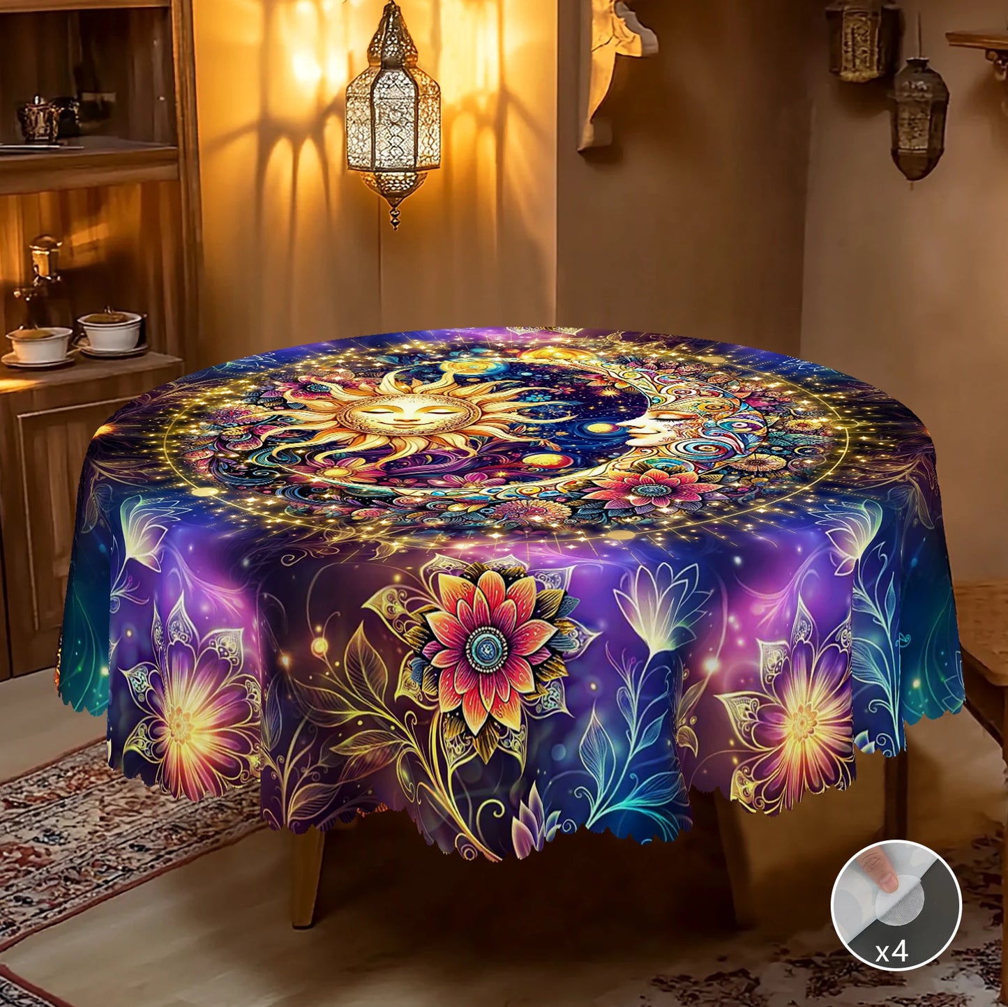 Tarot Decorative Tablecloth, Sun, Moon and Flower