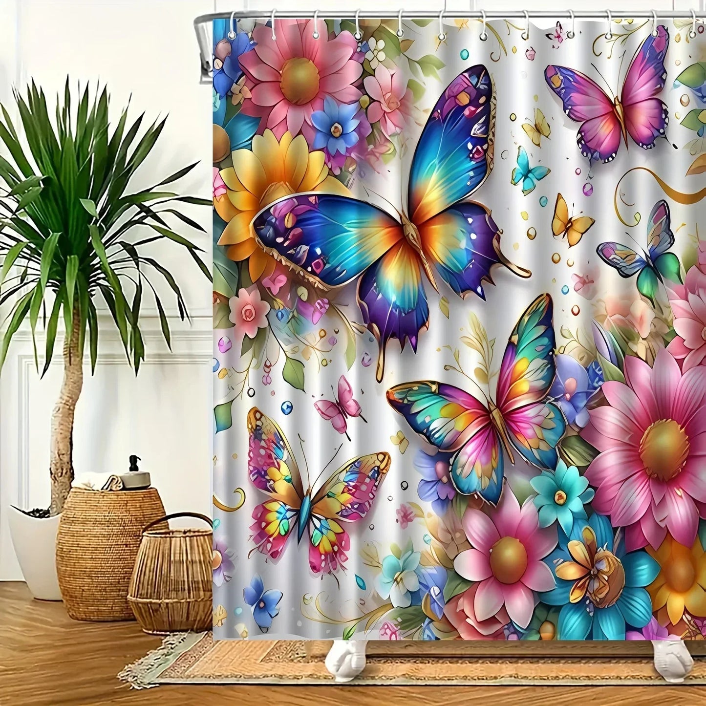 Butterfly print shower curtain