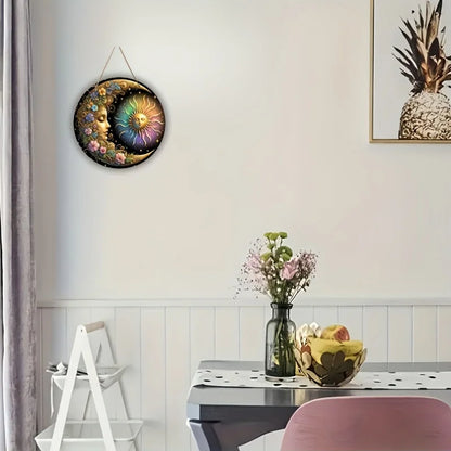 Mandala art style sun and moon wall plate
