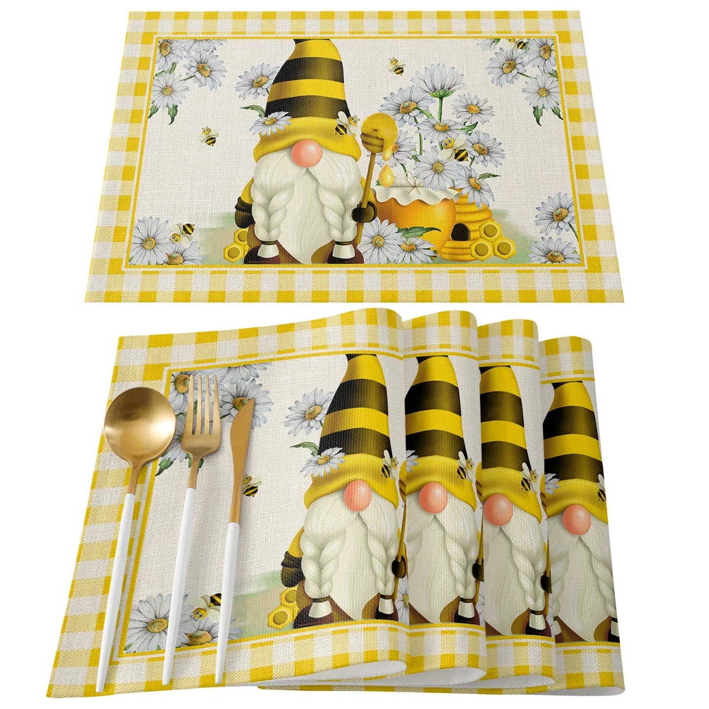 Spring Bee Daisy Gnome Table Mats Cotton