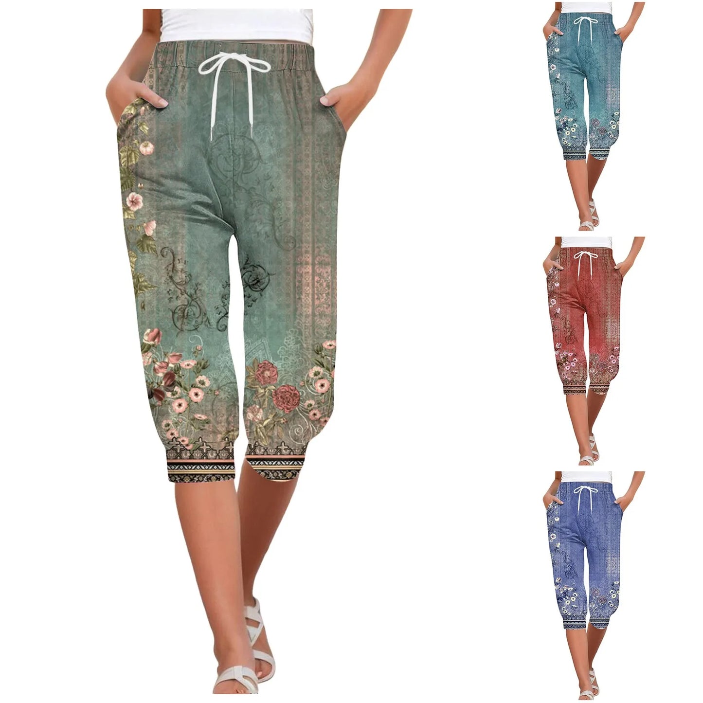 Over sized Drawstring Sweatpants Capris For Women