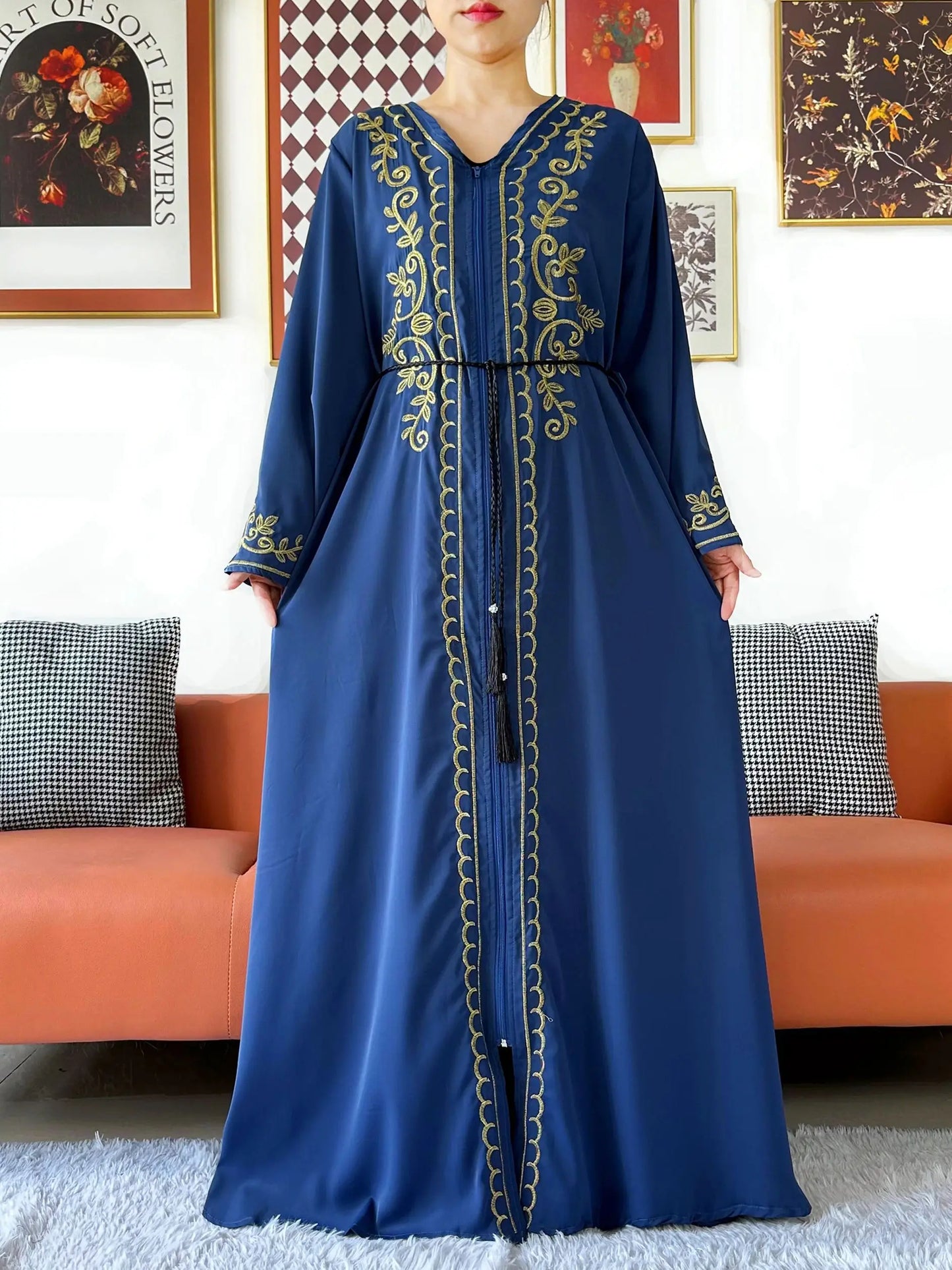 Elegant Women Abaya Long Sleeve Chiffon Dress