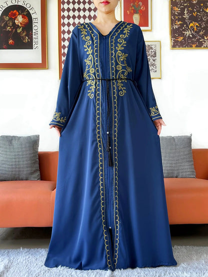 Elegant Women Abaya Long Sleeve Chiffon Dress