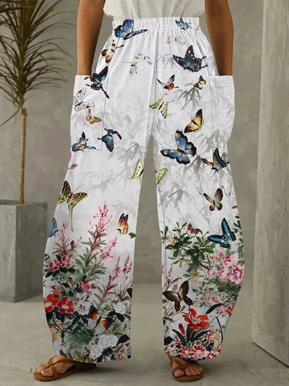 Simple And Fresh Butterfly Flower Print Women's Bloomers