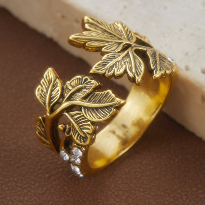 Creative Retro Niche Exquisite Branch Maple Leaf Ring Women's Fashion Creative Holiday Party Valentine's Day Jewelry Accessories