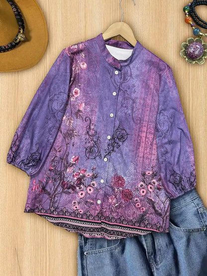 Western Style Geometric Print Three-Quarter Sleeve Women's Blouse