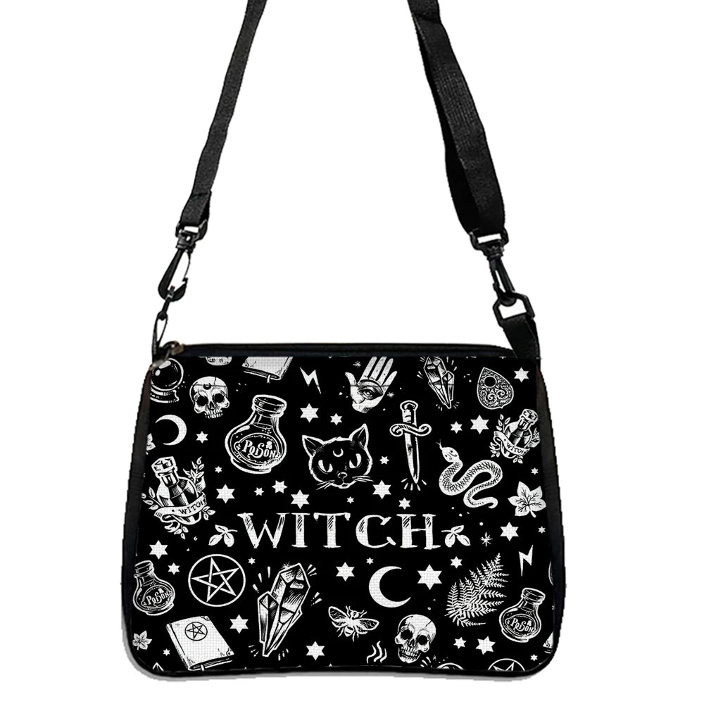 Gothic Cat Printed Shoulder Bag