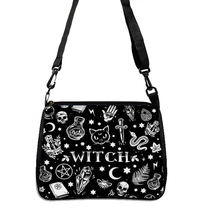 Gothic Cat Printed Shoulder Bag