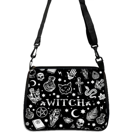 Gothic Cat Printed Shoulder Bag