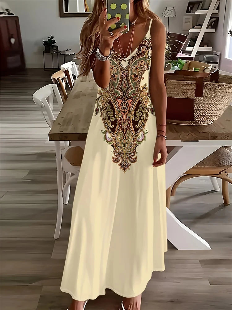 Bohemian-style Sexy Halter Ankle-length Dress