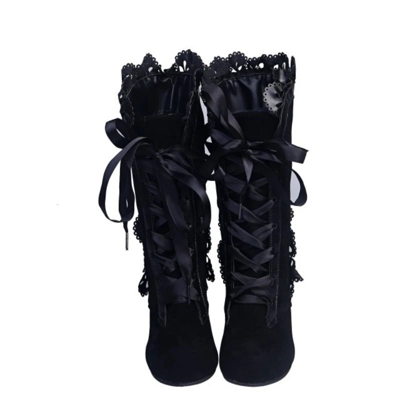 Vintage  Leather Suede Lace Up Mid Calf Boots